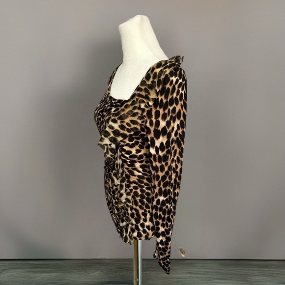 INC International Concepts Blouse Top Womens Animal Print Ruched Ruffle Sz M - Picture 3 of 7